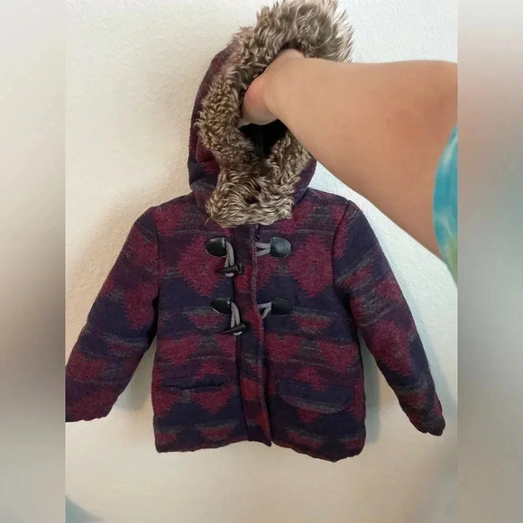 Joe Fresh Girls size 4 years Winter Coat Peacoat Parka w/ faux fur hood - Picture 3 of 7